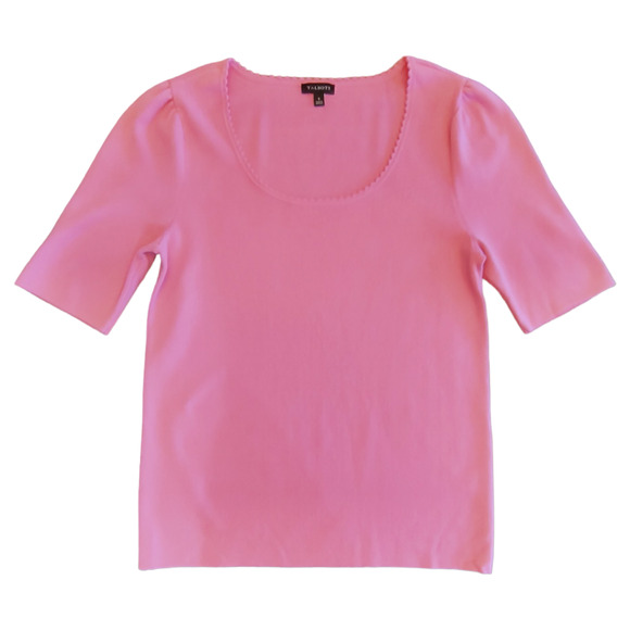 Talbots Half Sleeve Knit Top Women's Sz S Pink Scalloped Neck Base Layer Popover - Picture 7 of 12